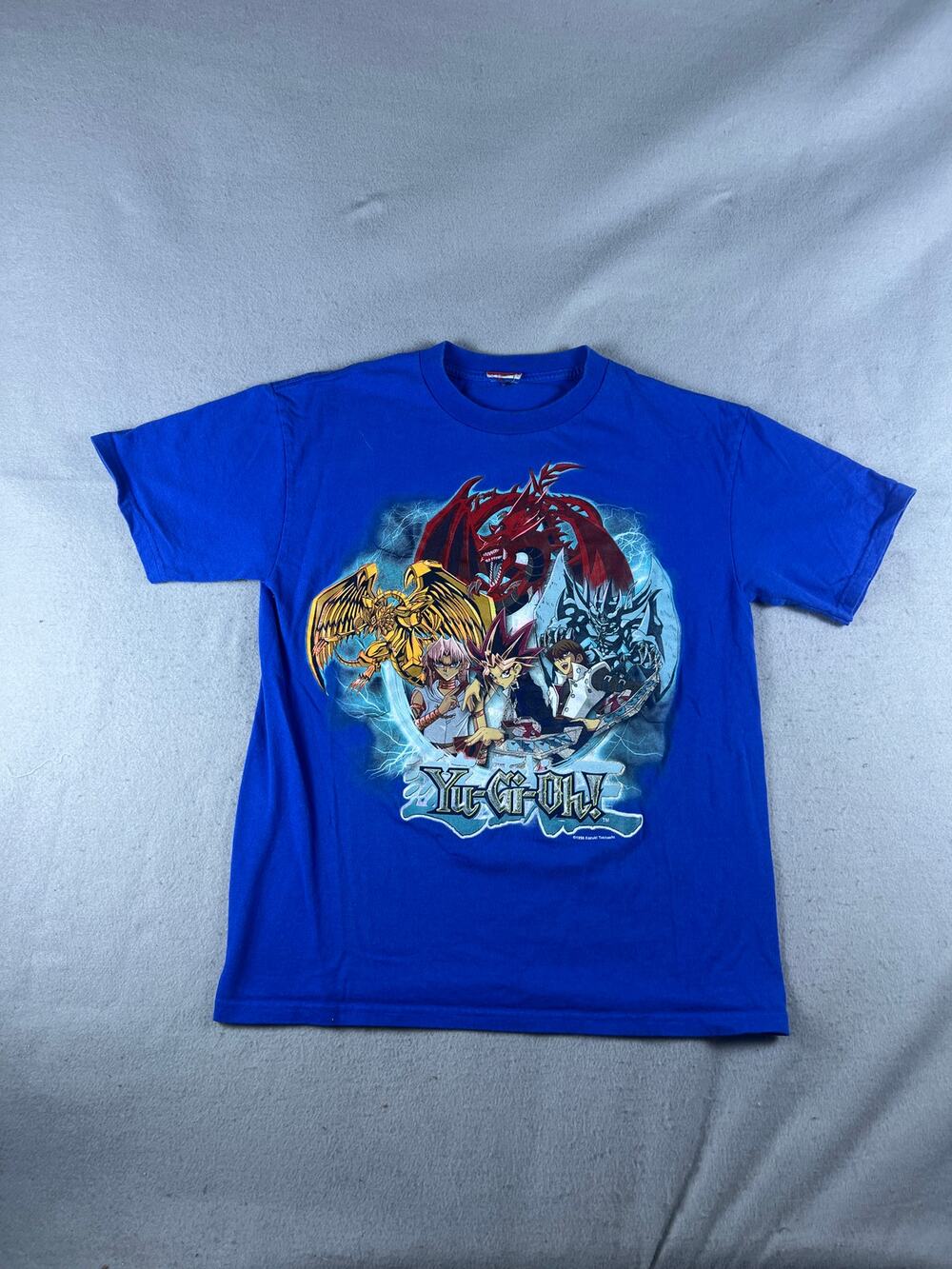 Vintage '96 Yu-Gi-Oh T-Shirt Mens XS Blue Kazuki Takhashi Anime Y2K Graphics Tee
